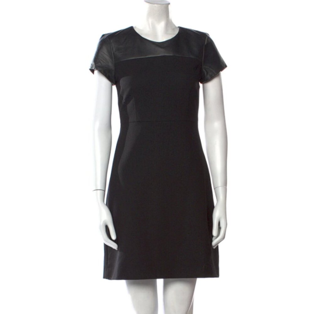 Theory Crew Neck Mini Dress with Lamb Leather Accent